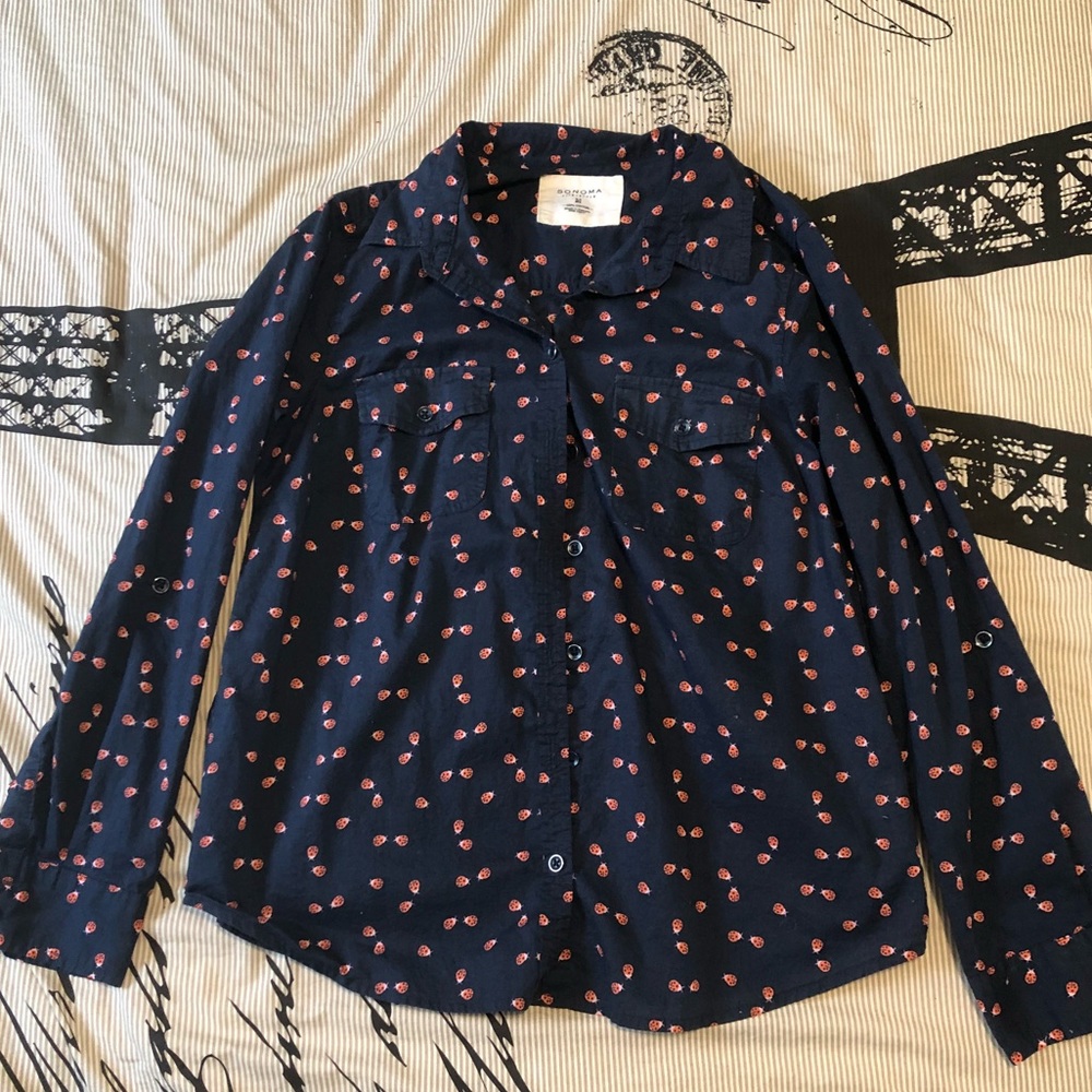 Sonoma Navy Blue M Ladybug 🐞 Print Button-Up